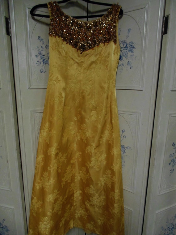 Vintage Gold Beaded Evening Dress, Bust 32"