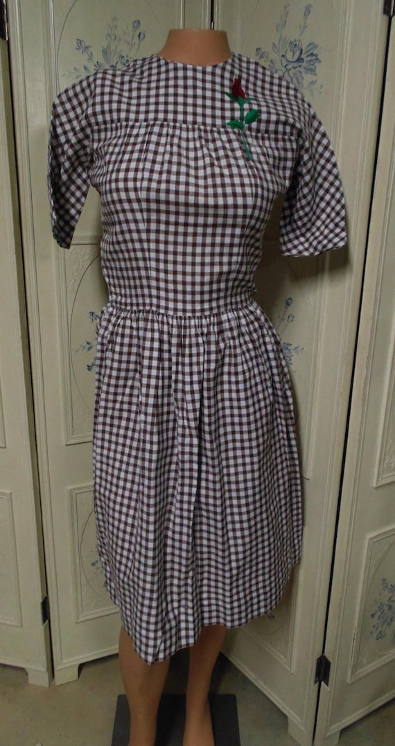 1950/60 Cotton Brown and White Checked Dress with 