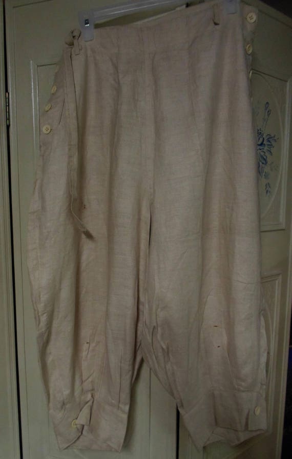 1920 Linen Beige Knickers, Waist 34", Hips 46"