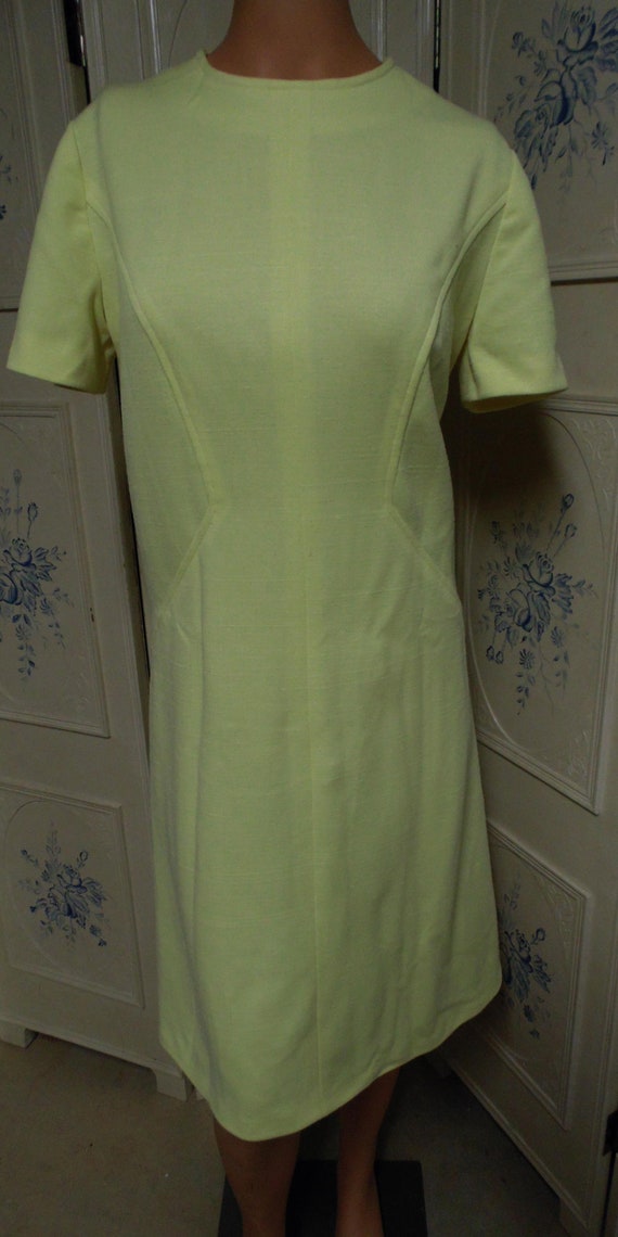 1960 Yellow Polyester Dress, Bust 40"