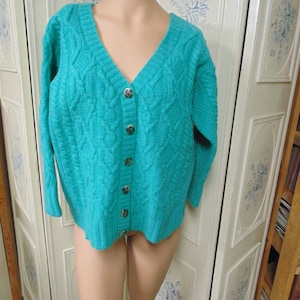 Green Cardigan, Made in Ireland, Arancrafts, Size XL, 100% Merino Wool