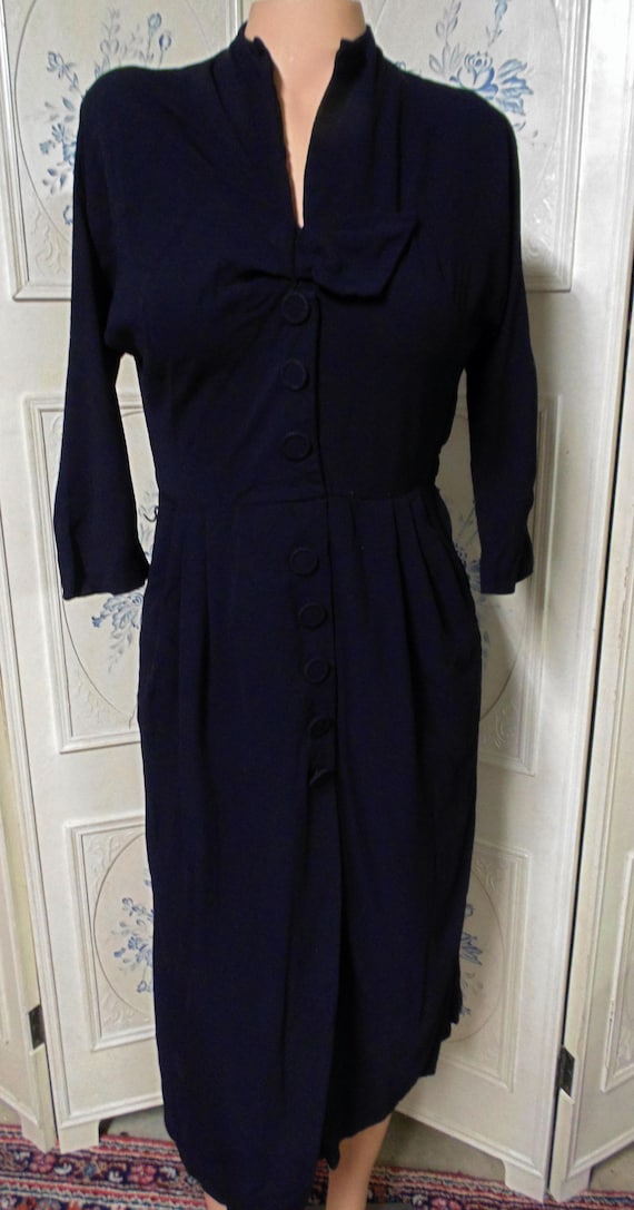 1940 Black Dress, Bust 36", Pleated at Waist, Zips