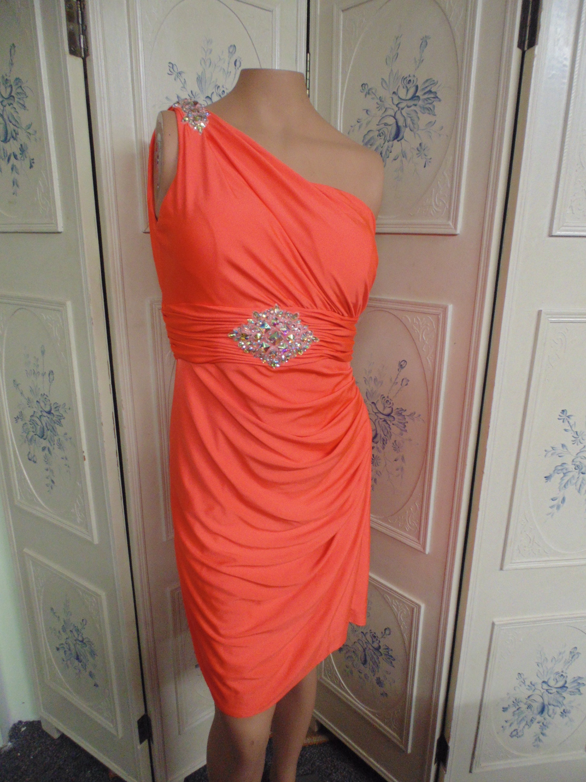 Hot Orange Off The Shoulder Prom or Evening Dress, Size 10, Never Worn