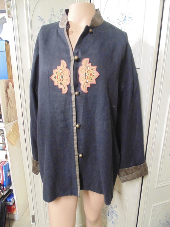 Chinese Linen Jacket with round Buttons, Bust 48" - image 1