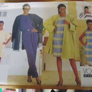 May include: A sewing pattern for a dress and a jumpsuit. The pattern is from Vogue Patterns and is designed by B. Smith. The pattern number is 8521.