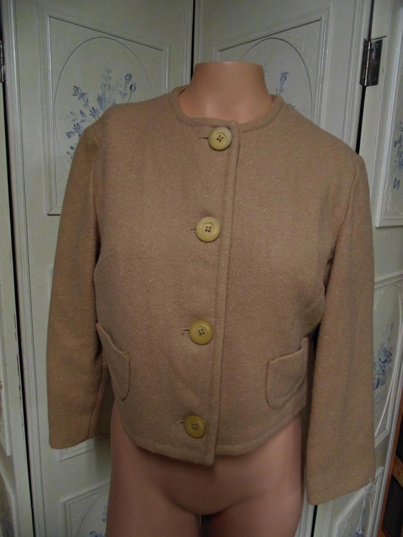 Vintage Beige Wool 2 Piece Suit, Bust 38"