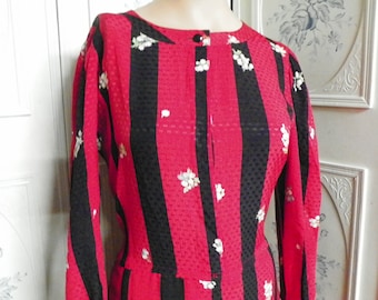 Jacques Fath Red and Black Silk Dress, Size 38