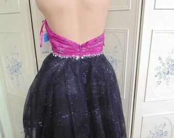 black and pink combination dress Pink & Black Split Sweetheart Dress