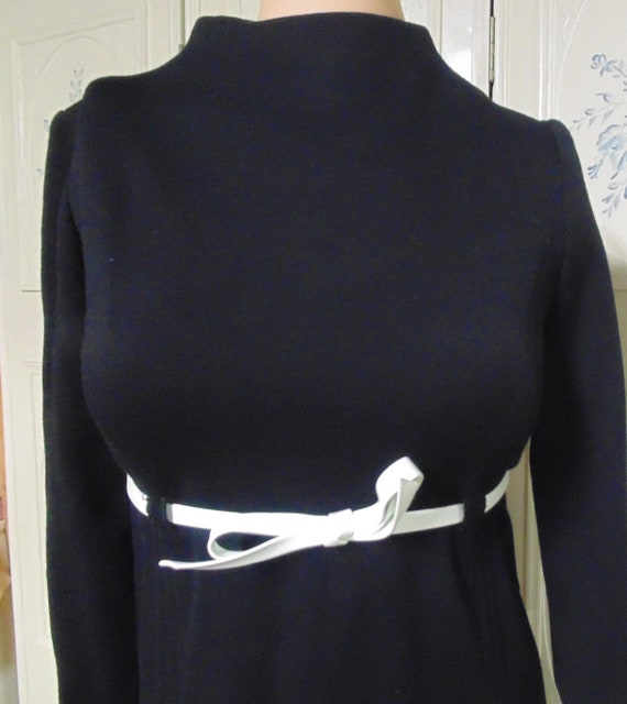 1960 Black Dress with White Belt, Bust 34" - image 1