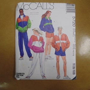 May include: A sewing pattern for a jacket and pants set. The pattern is for sizes extra small to small. The pattern is from McCall's and the pattern number is 5720.