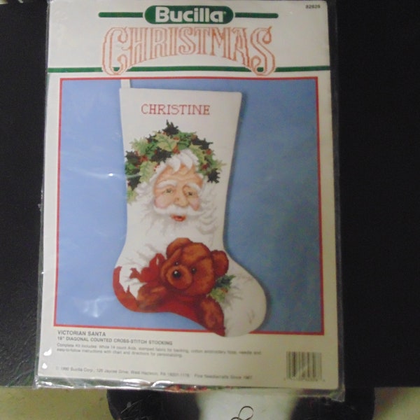 Bucilla Christmas Victorian Santa 18" Diagonal Counted Cross-Stitch Stocking