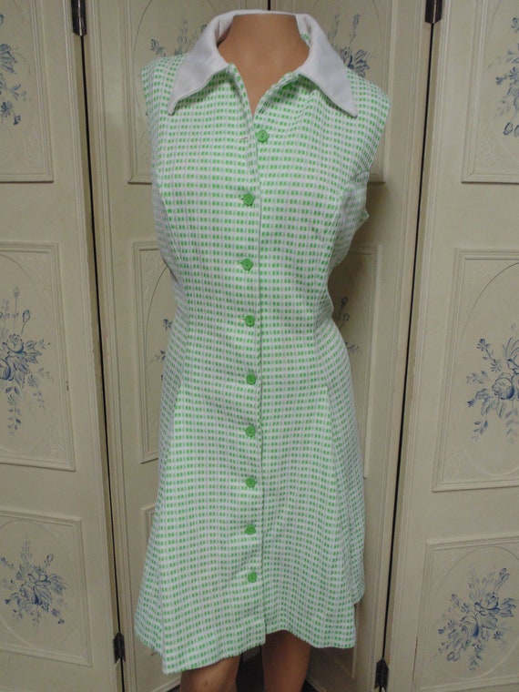 1960/70 Green and White Checked Dress, Bust 40"