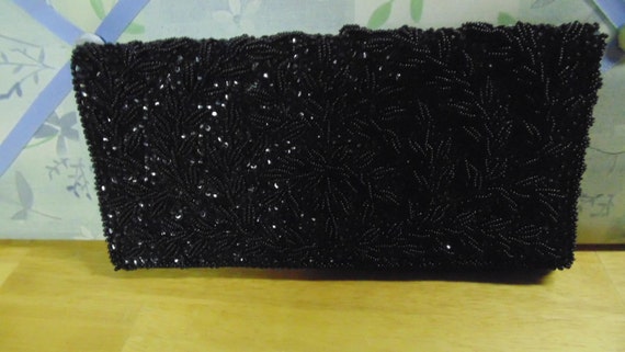 Vintage Black Beaded Envelope Evening Bag, - image 1