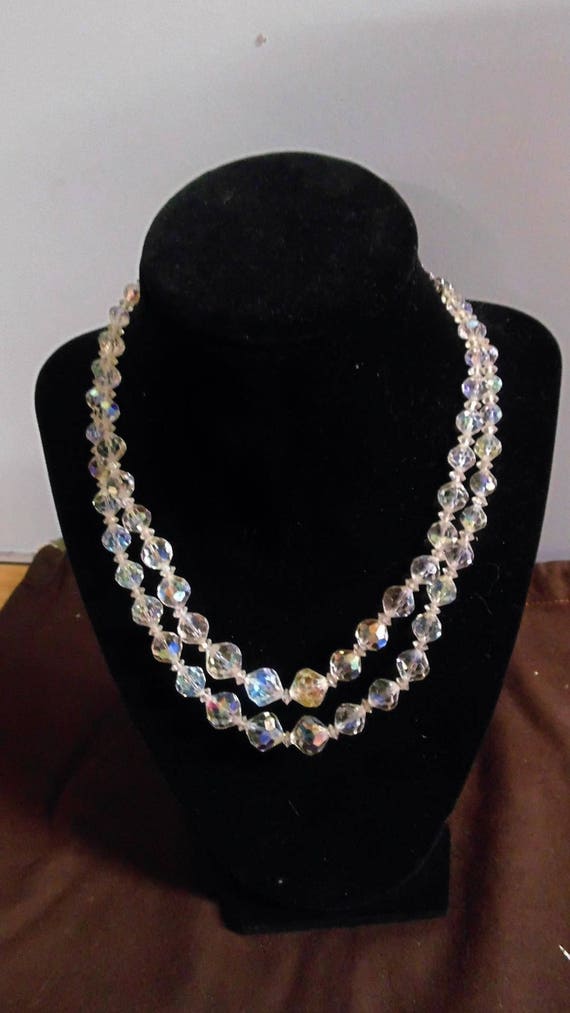 Vintage 2 Strand Crystal Necklace, 15"