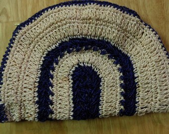 Blue and Beige Vintage Crochet Bag, Zipper across the top