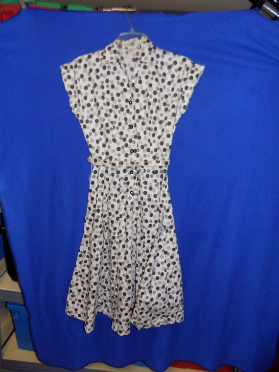 1950 Brown Polka Dot Cotton Dress, Bust 34" - image 1