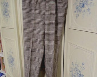 1950s Brown and White Plaid Pants, New Old Stock, Size 16, Waist 28"