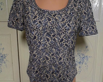 Vintage Adrianna Papell Grey Beaded Top, tamaño P6