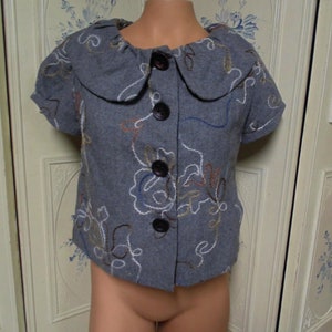 Gray Wool Jacket with Embroidery, Size Small