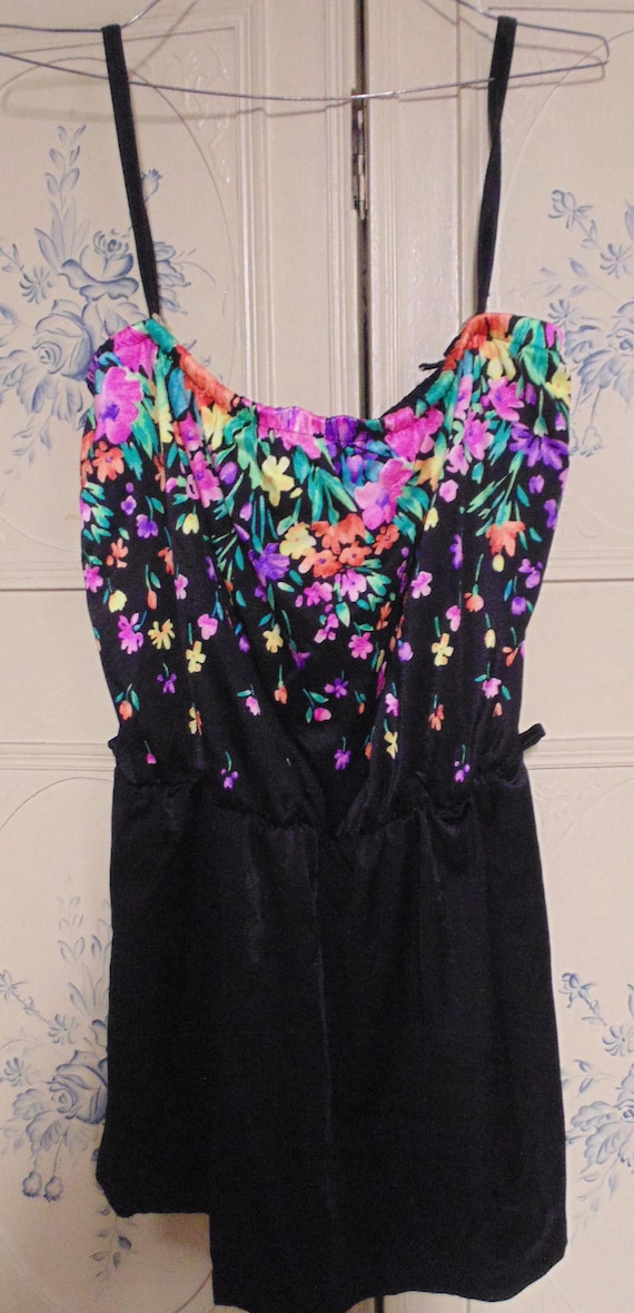 Black and Flowered Bathing Suit, Size 18
