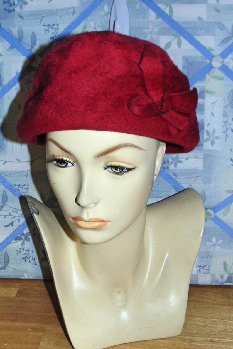 1950 Mr. King Red Fuzzy Hat With Side Bow - Etsy