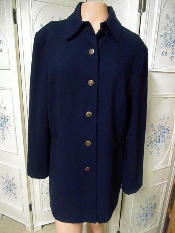 Dana Buchman Navy Blue Jacket, Size 14, 100% Wool 