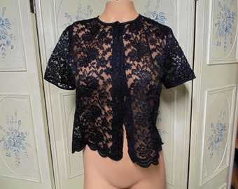 Vintage Black Lace Bolero, Bust 31"