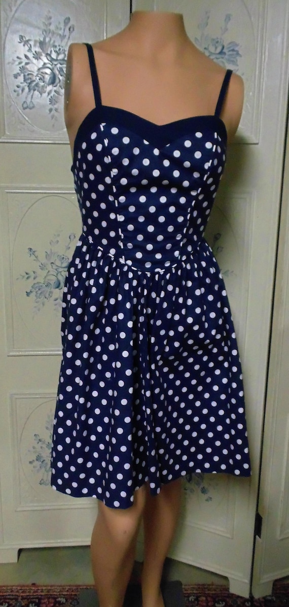 Laura Ashley Polka Dot Blue Dress, Sleeveless, Si… - image 1