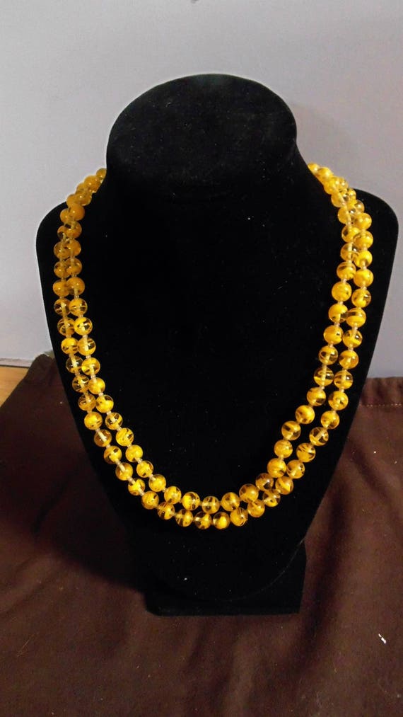 Vintage 2 Strand Yellow Beads, 21"