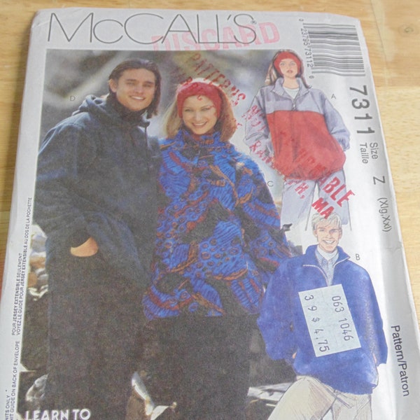 McCall's 7311 Misses and Men's Tops and Headband, Stretch Knits ONLY, XL, XXL.