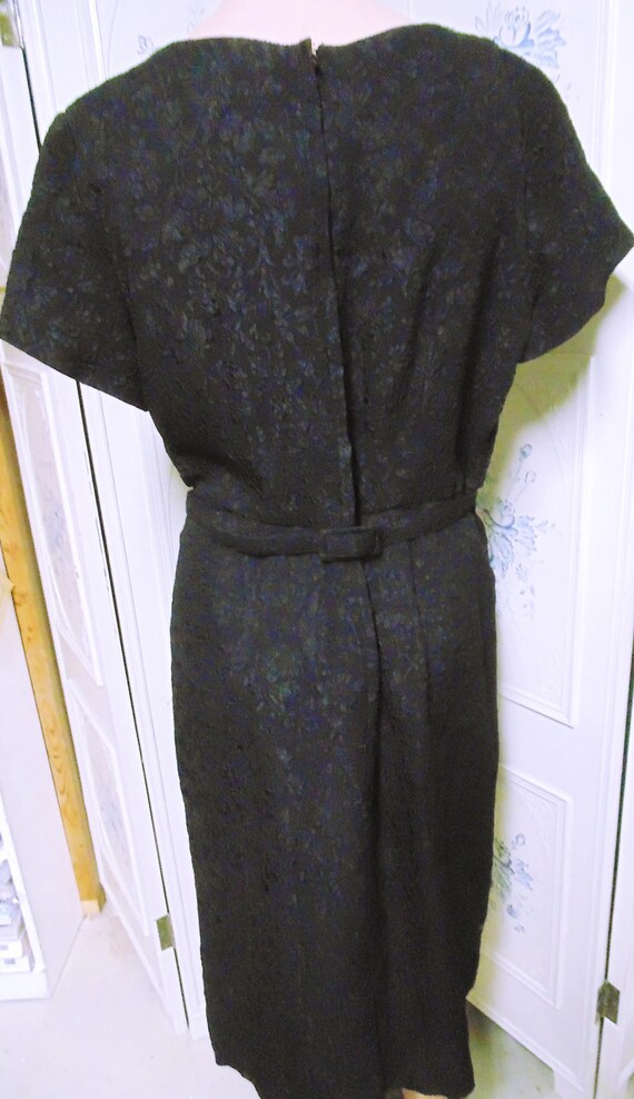 Vintage Black Patterned Dress, Bust 44", Waist 34" - image 3