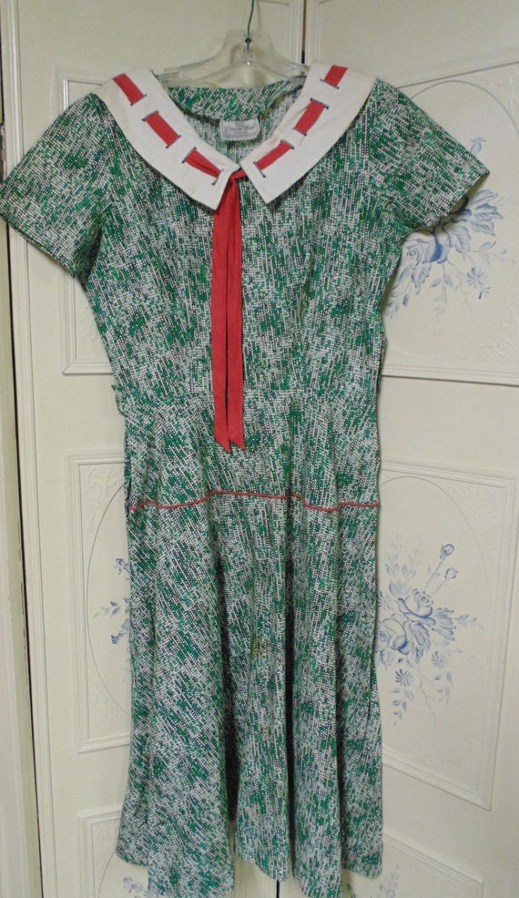 1930 Green and White Cotton Dress by Winnie Mae, B