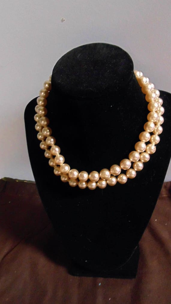 Vintage Faux Pearl 2-Strand Necklace, 15" - image 1