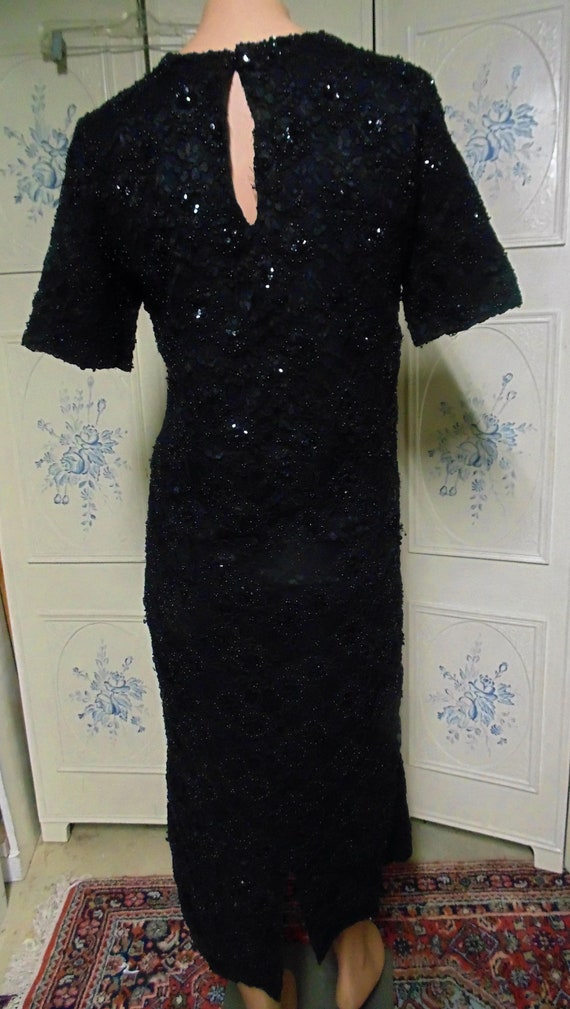 Vintage Black Beaded Dress, Bust 36" - image 2