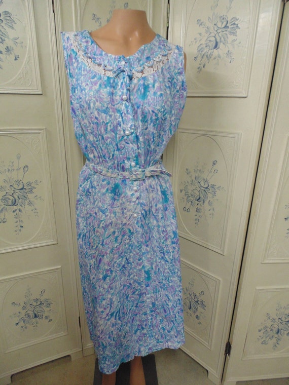 Vintage Cotton Blue, Teal Purple Dress, Size 20