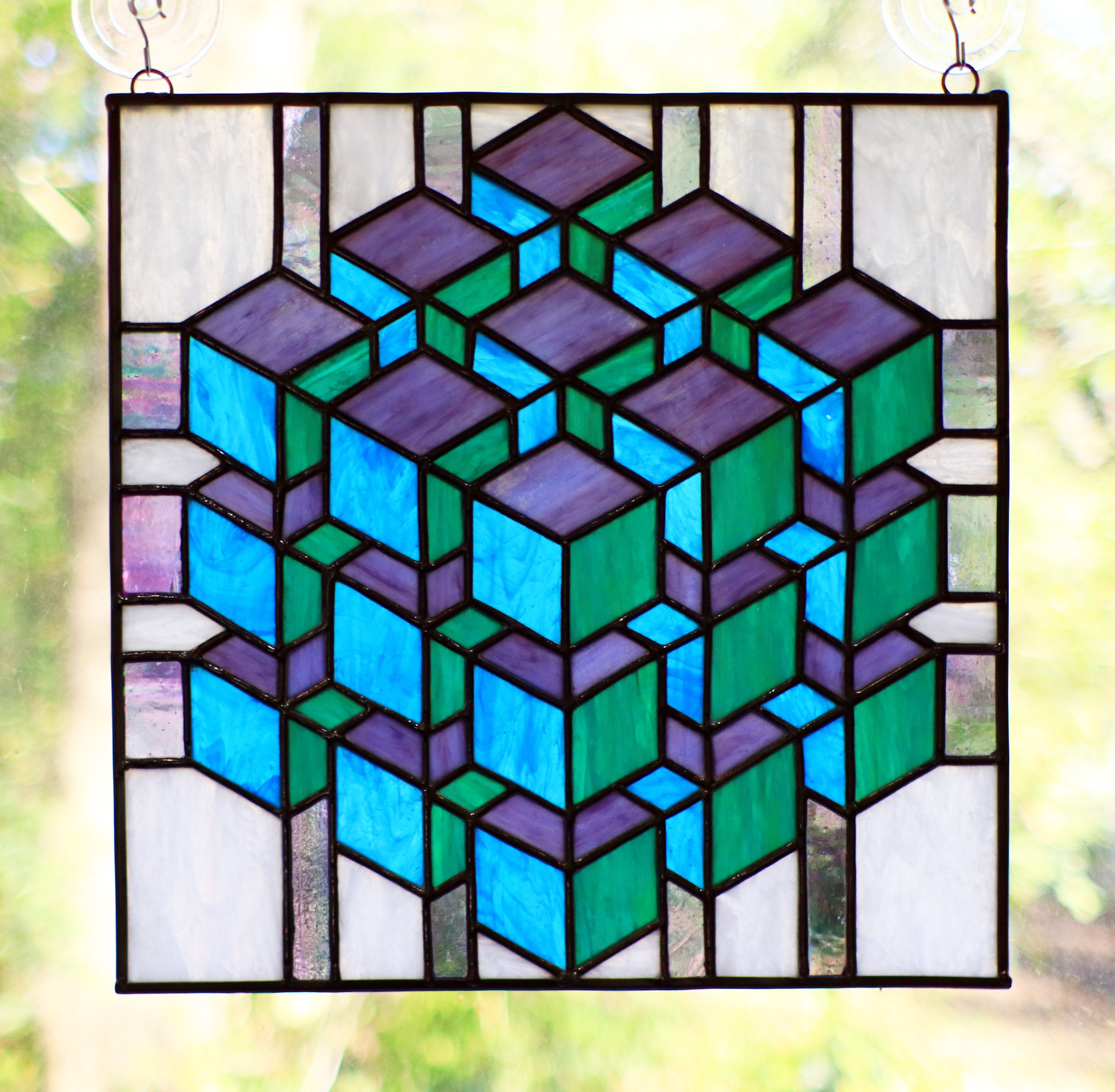Stained Glass Tiffany Cubic Cubes Sacred Geometry Design Etsy