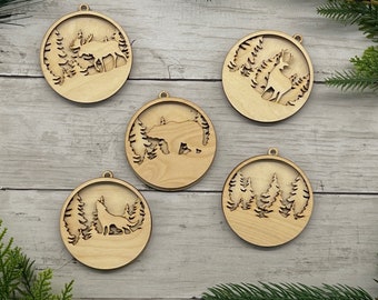 DIY Christmas Ornament Kit: Layered Wood Woodland Set of 5