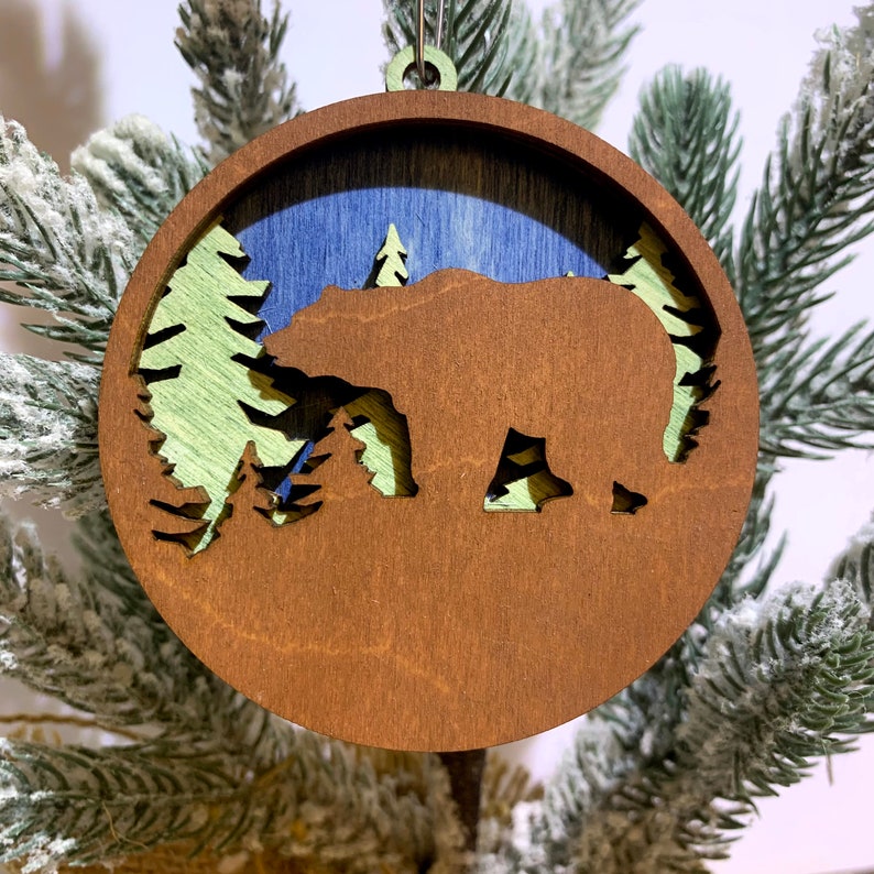 Set of 5 Christmas Ornaments Layered Wood Hand-painted Ornament Christmas Tree Decor Woodland Animals image 6