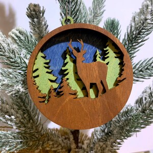 Set of 5 Christmas Ornaments Layered Wood Hand-painted Ornament Christmas Tree Decor Woodland Animals image 7