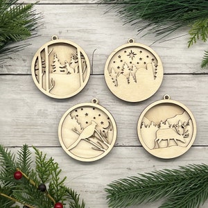 DIY Ornament | Christmas Ornament Set | Layered Wood | Christmas DIY Kits | Craft Kit | Xmas in the Country Set of 4