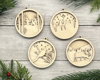 DIY Ornament | Christmas Ornament Set | Layered Wood | Christmas DIY Kits | Craft Kit | Xmas in the Country Set of 4