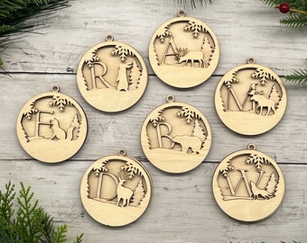 DIY Monogram Christmas Ornament Kit: Layered Wood Animal Alphabet