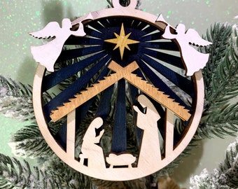 Nativity Ornaments  | Christmas Ornament | Layered Wood | Hand-Painted Decoration | Holy Family | Christmas Decoration