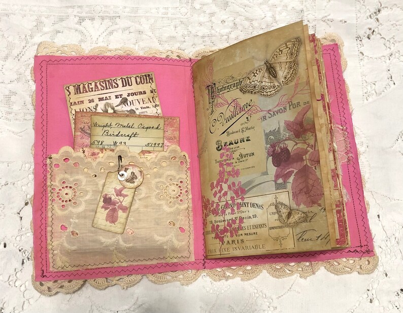Raspberry Pink Vintage Journal/ Junk Journal/vintage Crochet - Etsy