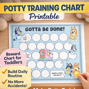 Tabla imprimible para el entrenamiento para ir al baño para niños pequeños, tabla de recompensas para niños en PDF, registro del entrenamiento para ir al baño, tabla de comportamiento imprimible, descarga instantánea.