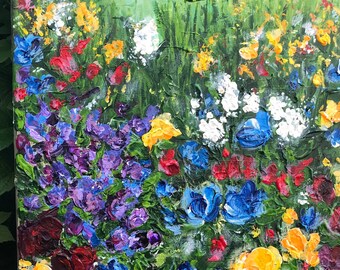 Wildflower painting - wildflower original art - field of wildflowers