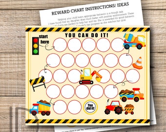 Reward Chart -Construction Reward Chart - Printable - Instant Download Printable - Boy reward chart