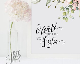 motivational wall decor -create the life you love - motivational poster -wall art