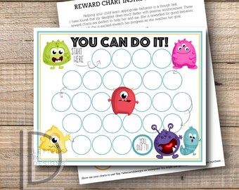 Reward Chart - Monster Reward Chart - Printable - Instant Download Printable