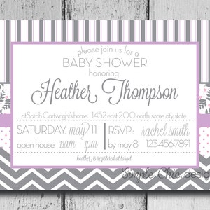 Printable Custom Baby shower Invitation gray and purple | Etsy